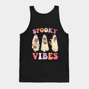 Groovy Halloween Spooky Vibe Retro Flower Ghost Tank Top